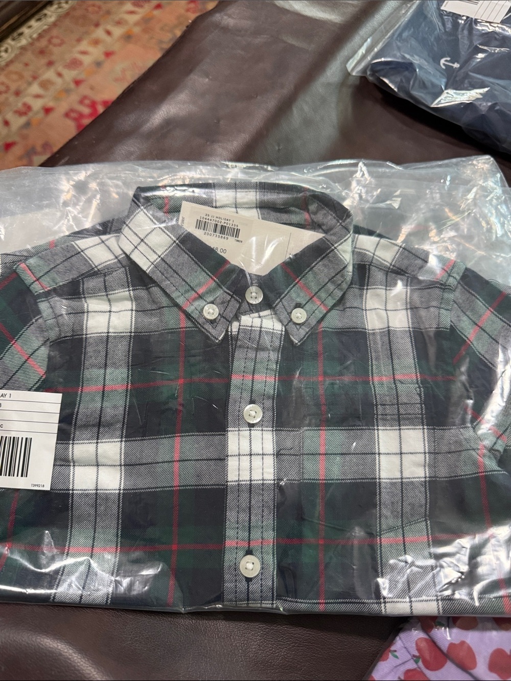 Janie and Jack Black, White & Green Plaid Button-Down Shirt with Red Accents